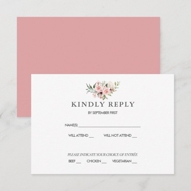 Blush Floral Wedding RSVP Card (Front/Back)