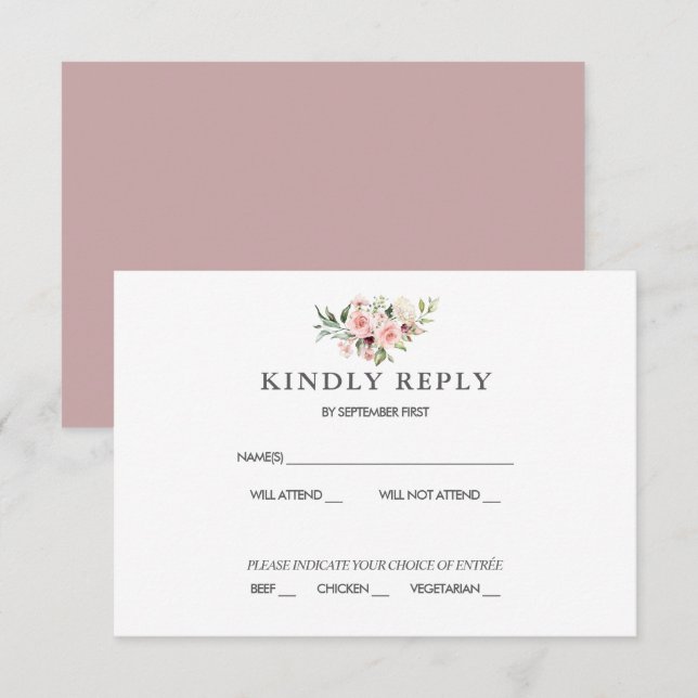 Blush Floral Wedding RSVP Card (Front/Back)