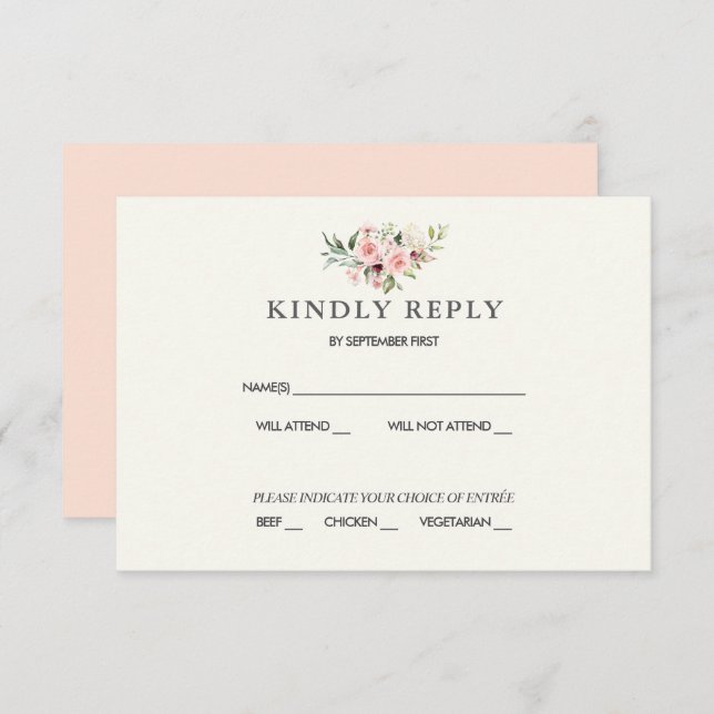 Blush Floral Wedding RSVP Card - Cream (Front/Back)