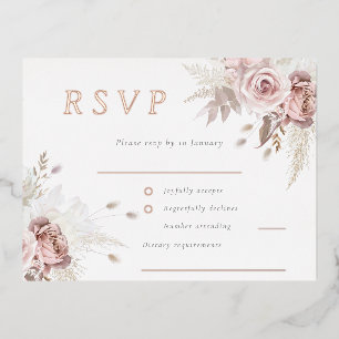 Blush Floral Wedding RSVP Rose Gold Foil Invitation Postcard