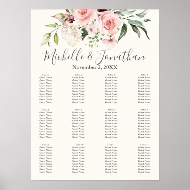 Blush Floral Wedding Seating Chart – Table Plan (Front)