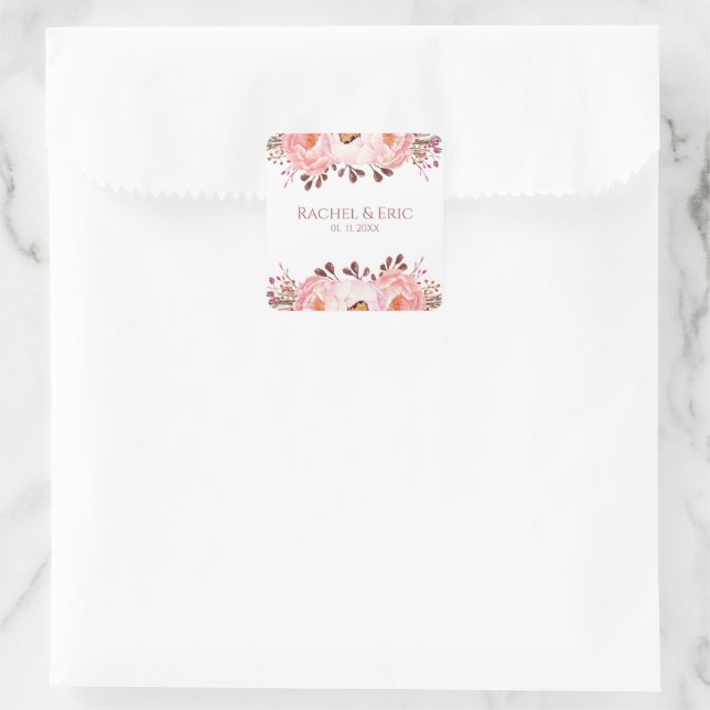Blush Floral Wedding Stickers with Custom Names (Bag)