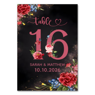Blush Floral Wedding Table Number 16 Card
