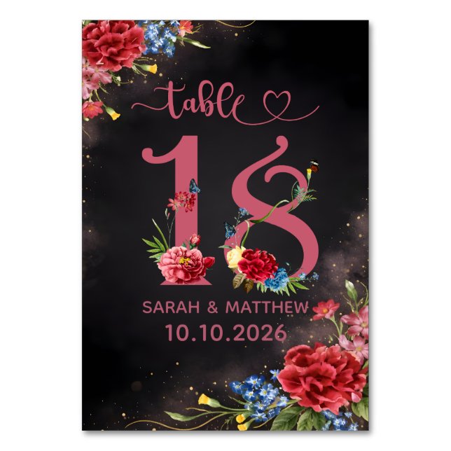 Blush Floral Wedding Table Number 18 Card (Front)