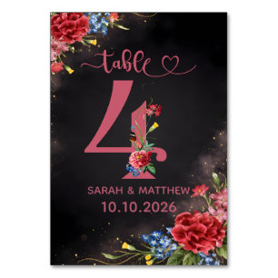 Blush Floral Wedding Table Number 4 Card