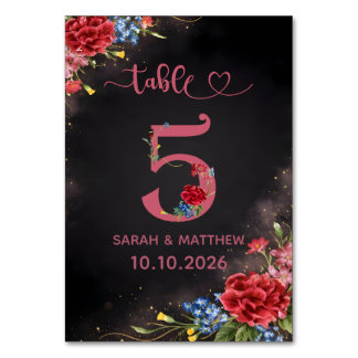 Blush Floral Wedding Table Number 5 Card