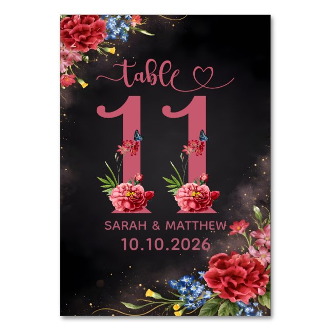 Blush Floral Wedding Table Number Card (Front)