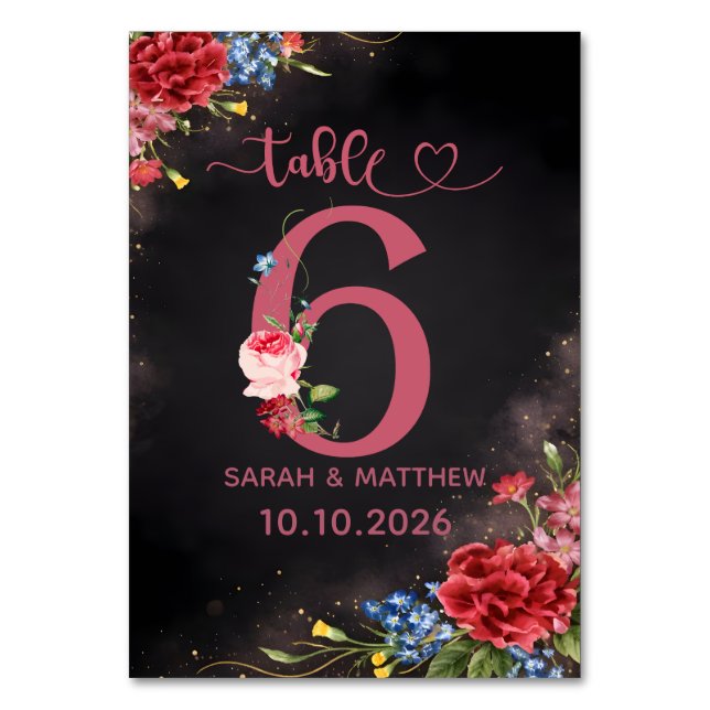 Blush Floral Wedding Table Number Card (Front)