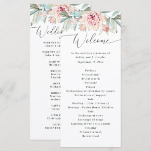 Blush Floral Wedding. Watercolor Elegant Botanical Programme