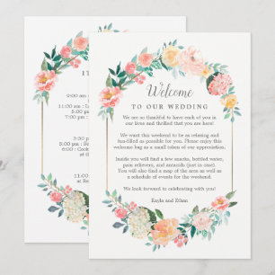 Blush Floral Wedding Welcome And Itinerary Card