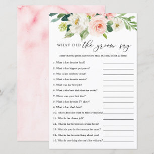 Blush Floral What Did The Groom Say Game Cards