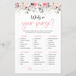 Blush Floral What's In Your Purse Game Card
