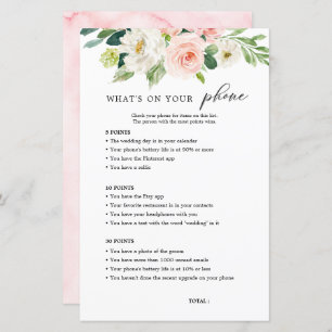 Blush Floral What's On Your Phone Bridal Shower