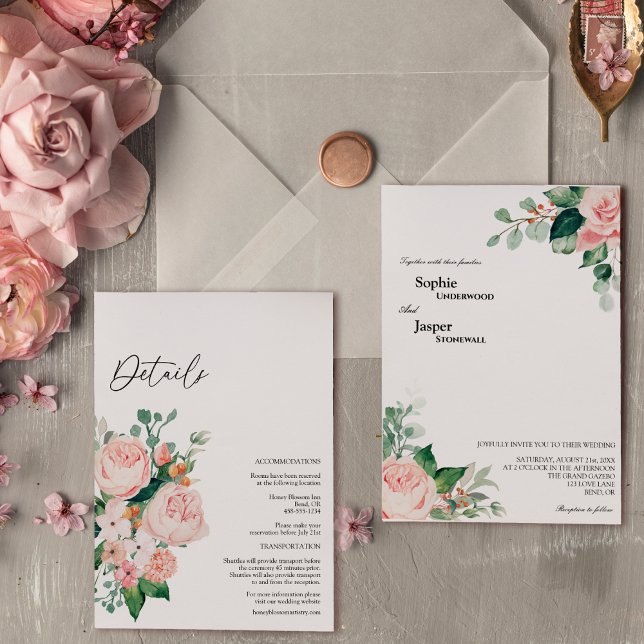 Blush Floral White Details All In One Wedding Invitation (Creator Uploaded)