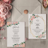Blush Floral White Simple Monogram Details Wedding