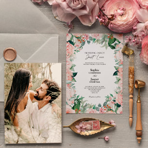 Blush Floral White Simple Nothing Fancy Photo Invitation