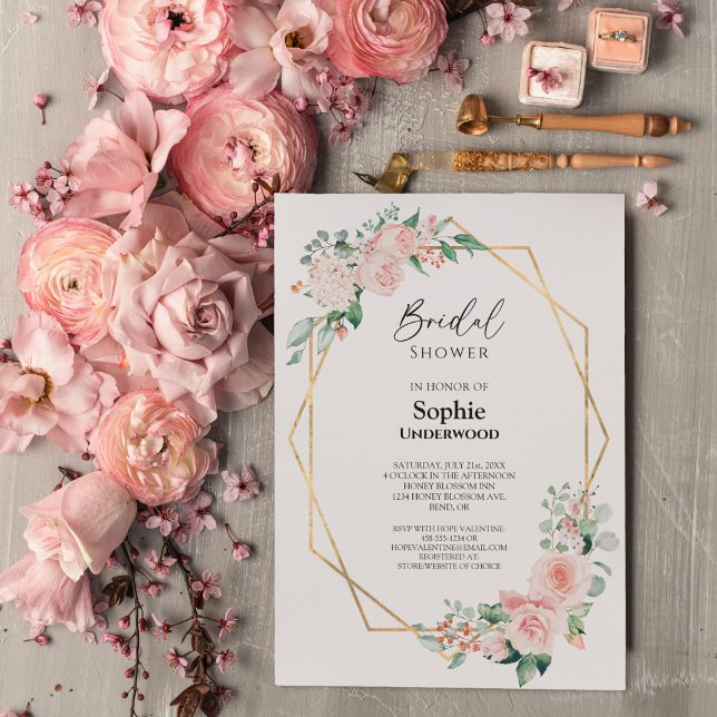 Blush Floral White Simple Wedding Bridal Shower Invitation (Creator Uploaded)
