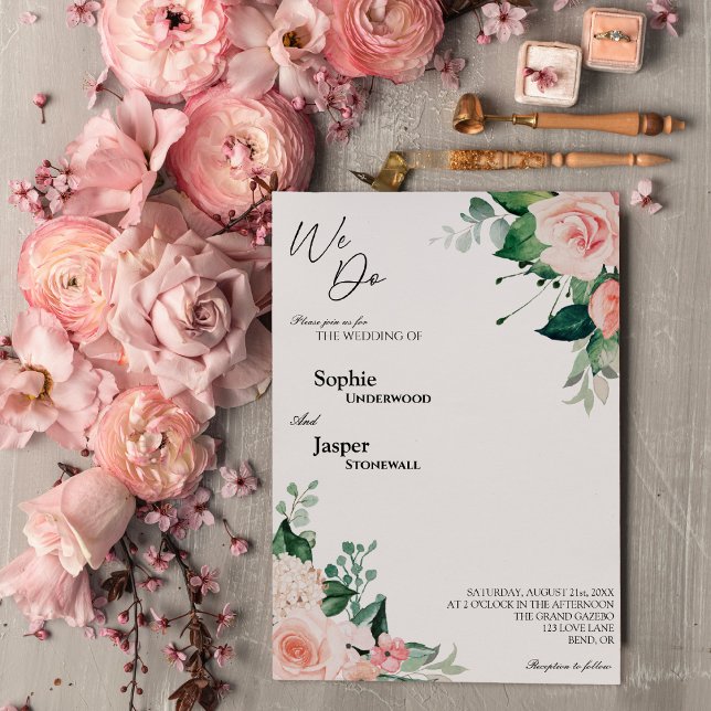 Blush Floral White We Do Wedding Invitation (Creator Uploaded)