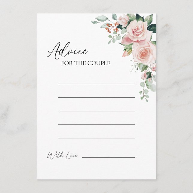 Blush Floral White Wedding Advice Card (Front)