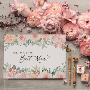 Blush Floral White Wedding Best Man Proposal Card