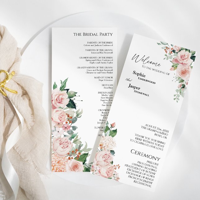 Blush Floral White Wedding Flat Program Programme (Creator Uploaded)