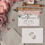 Blush Floral White Wedding Flat Save The Date<br><div class="desc">This blush floral white wedding flat save the date design features beautiful chic neutral backgrounds of black or white with simple modern typography and elegant calligraphy to set a sophisticated tone for any style of event. Each product is embellished with gorgeous blush pink roses and peach and ivory hydrangeas arranged...</div>