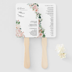 Blush Floral White Wedding Program Fan