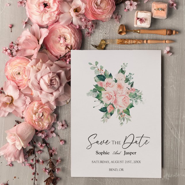 Blush Floral White Wedding Save The Date (Creator Uploaded)