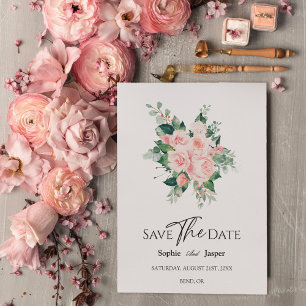 Blush Floral White Wedding Save The Date Card