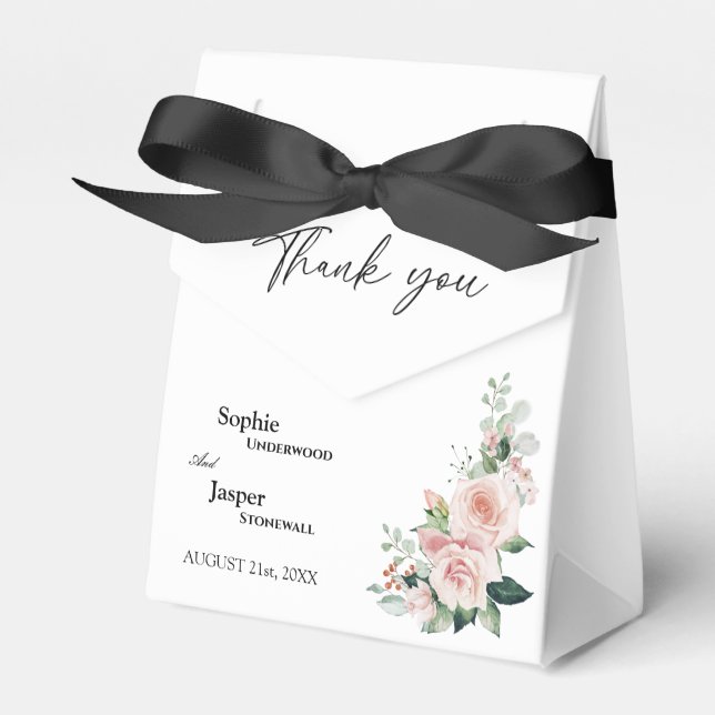 Blush Floral White Wedding Thank You Favour Box (Front Side)