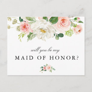 Blush floral will you be my maid of honour card