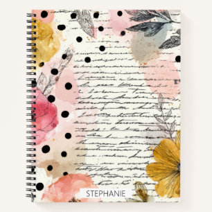 Blush Floral with Antique Cursive Script Notebook
