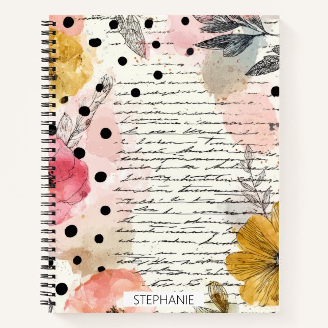 Blush Floral with Antique Cursive Script Notebook (Front)
