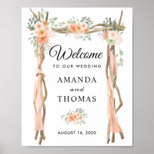 Blush Floral Wood Arbor Arch Wedding Welcome Sign