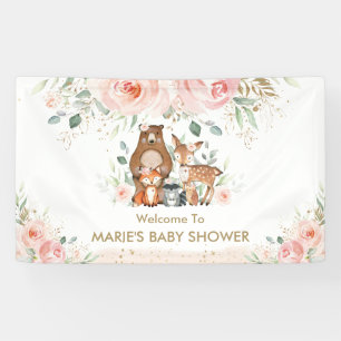 Blush Floral Woodland Animal Baby Shower Backdrop  Banner