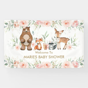 Blush Floral Woodland Animal Baby Shower Backdrop  Banner