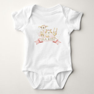 Blush Floral Woodland Animals Girl Custom Name Baby Bodysuit