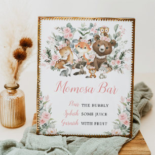 Blush Floral Woodland Animals Momosa Bar Sign