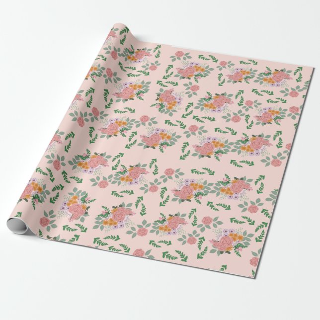 BLUSH FLORAL WRAPPING PAPER (Unrolled)