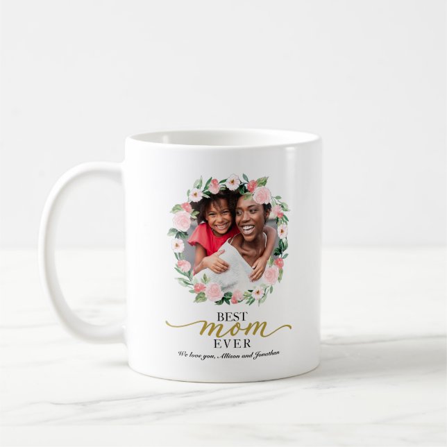 Blush Floral Wreath Best Mum Ever Mothers Day Coffee Mug (Left)