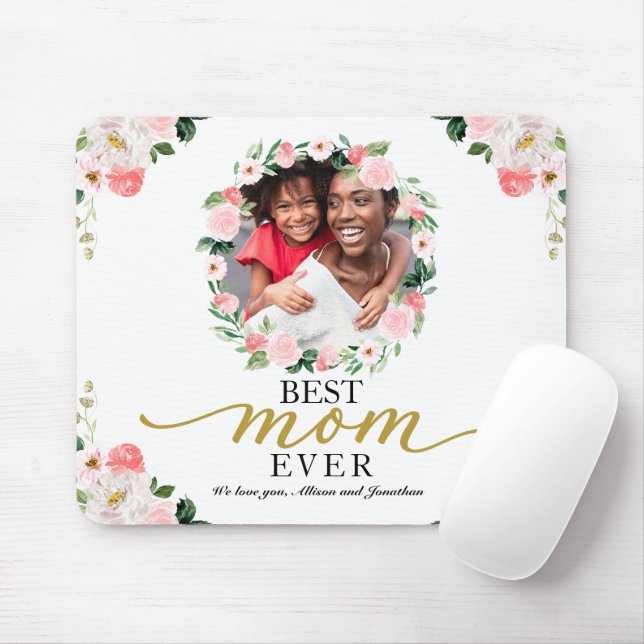 Blush Floral Wreath Best Mum Ever Mothers Day Mouse Mat (With Mouse)