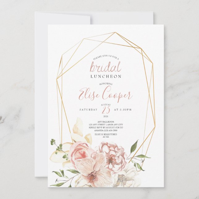 Blush Floral Wreath Bridal Luncheon Invitation (Front)