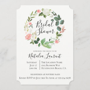 Blush Floral Wreath Bridal Shower Invitation