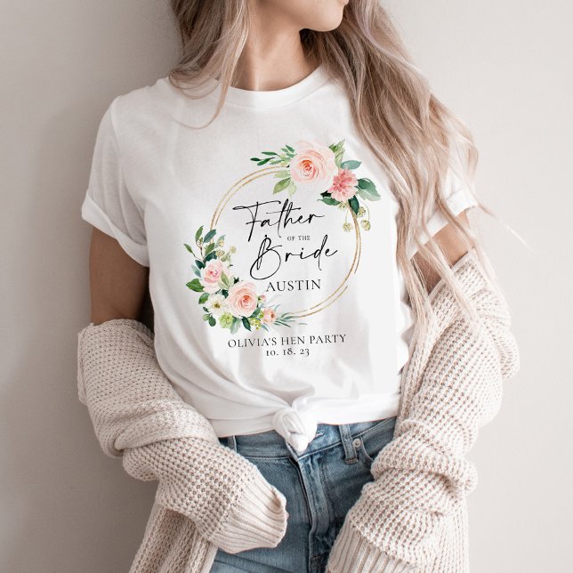 Blush Floral Wreath Father of the Bride T-Shirt (Creator Uploaded)