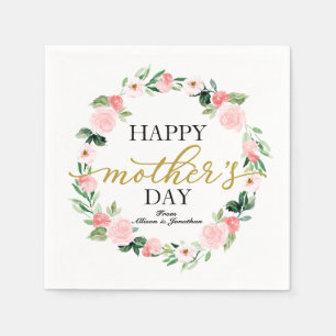 Blush Floral Wreath Happy Mothers Day Napkin