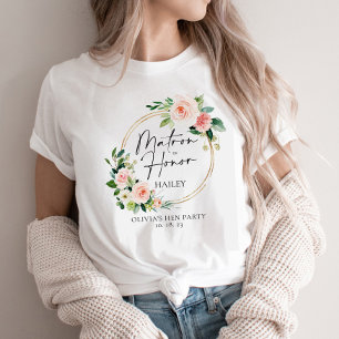 Blush Floral Wreath Matron Of Honor Personalized T-Shirt