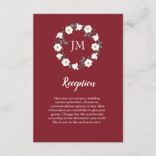 Blush Floral Wreath Monogram Burgundy Wedding Enclosure Card