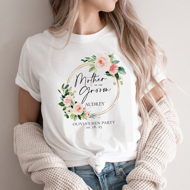 Blush Floral Wreath Mother Of The Groom T-Shirt (Creator Uploaded)