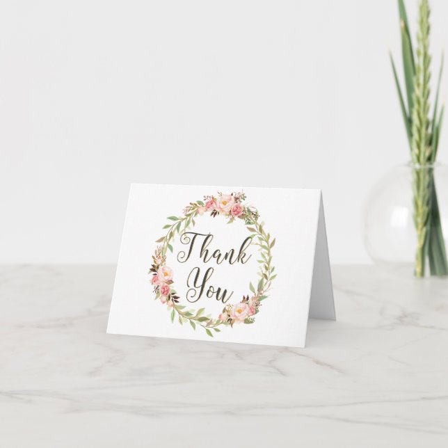 Blush Floral Wreath ONE 1st Birthday Thank You Card (Front)