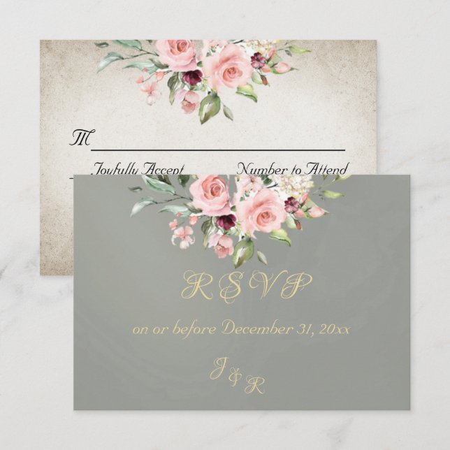 Blush Floral & Wreath RSVP - Sage Card (Front/Back)